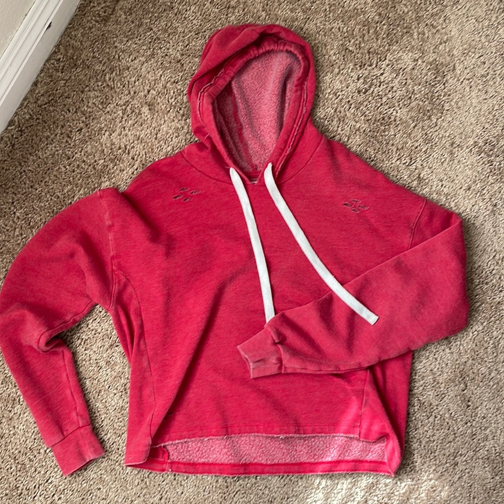 Womens red worn-in look hoodie